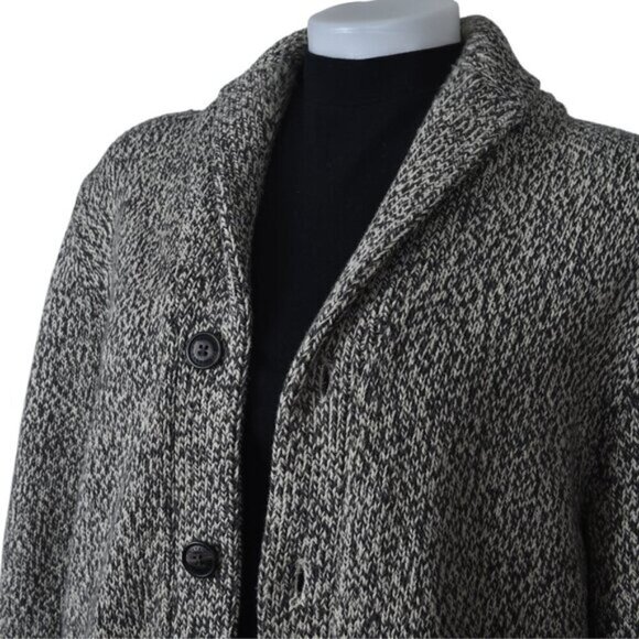 Roots Cabin Canada Cardigan Sweater Gray/White Shawl Collar Size Medium - Picture 3 of 12